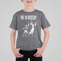 Funny Jesus American Football He Is Rizzin' T Shirt For Kid - Wonder Print Shop