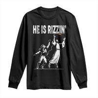 Funny Jesus American Football He Is Rizzin' Long Sleeve Shirt