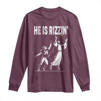 Funny Jesus American Football He Is Rizzin' Long Sleeve Shirt