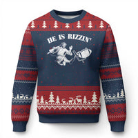 Funny Jesus American Football He Is Rizzin' Meme Ugly Christmas Sweater - Wonder Print Shop