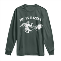 Funny Jesus American Football He Is Rizzin' Meme Long Sleeve Shirt