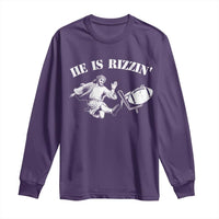 Funny Jesus American Football He Is Rizzin' Meme Long Sleeve Shirt