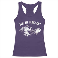 Funny Jesus American Football He Is Rizzin' Meme Racerback Tank Top