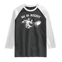 Funny Jesus American Football He Is Rizzin' Meme Raglan Shirt
