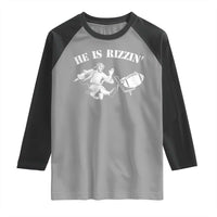 Funny Jesus American Football He Is Rizzin' Meme Raglan Shirt