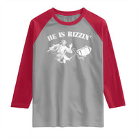 Funny Jesus American Football He Is Rizzin' Meme Raglan Shirt