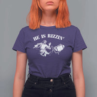 Funny Jesus American Football He Is Rizzin' Meme T Shirt For Women