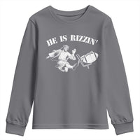 Funny Jesus American Football He Is Rizzin' Meme Youth Sweatshirt