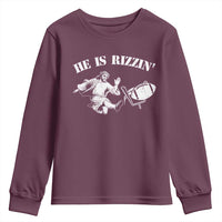 Funny Jesus American Football He Is Rizzin' Meme Youth Sweatshirt