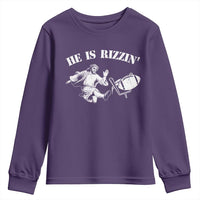 Funny Jesus American Football He Is Rizzin' Meme Youth Sweatshirt