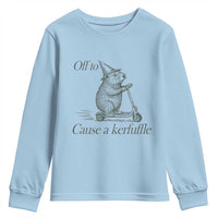Off To Cause A Kerfuffle Youth Sweatshirt Funny Groundhog Scooter Chaos - Wonder Print Shop