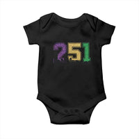 Funny Mardi Gras Mobile Alabama Baby Onesie 251 Skyline Area Code Glitter Print