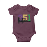 Funny Mardi Gras Mobile Alabama Baby Onesie 251 Skyline Area Code Glitter Print