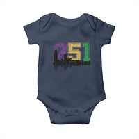 Funny Mardi Gras Mobile Alabama Baby Onesie 251 Skyline Area Code Glitter Print