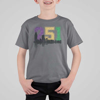 Funny Mardi Gras Mobile Alabama T Shirt For Kid 251 Skyline Area Code Glitter Print