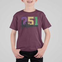 Funny Mardi Gras Mobile Alabama T Shirt For Kid 251 Skyline Area Code Glitter Print
