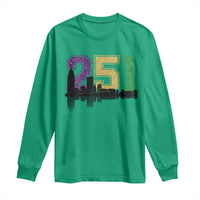 Funny Mardi Gras Mobile Alabama Long Sleeve Shirt 251 Skyline Area Code Glitter Print