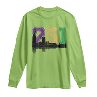 Funny Mardi Gras Mobile Alabama Long Sleeve Shirt 251 Skyline Area Code Glitter Print