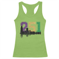 Funny Mardi Gras Mobile Alabama Racerback Tank Top 251 Skyline Area Code Glitter Print