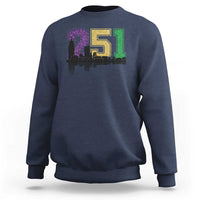 Funny Mardi Gras Mobile Alabama Sweatshirt 251 Skyline Area Code Glitter Print
