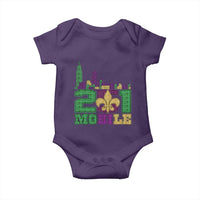 Funny Mardi Gras Mobile Alabama 251 Baby Onesie Skyline Area Code Glitter Print