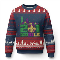 Funny Mardi Gras Mobile Alabama 251 Ugly Christmas Sweater Skyline Area Code Glitter Print
