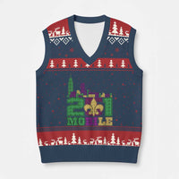 Funny Mardi Gras Mobile Alabama 251 V-Neck Knit Sweater Vest Skyline Area Code Glitter Print