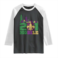 Funny Mardi Gras Mobile Alabama 251 Raglan Shirt Skyline Area Code Glitter Print