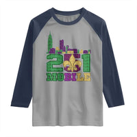 Funny Mardi Gras Mobile Alabama 251 Raglan Shirt Skyline Area Code Glitter Print