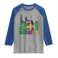 Funny Mardi Gras Mobile Alabama 251 Raglan Shirt Skyline Area Code Glitter Print
