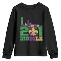 Funny Mardi Gras Mobile Alabama 251 Youth Sweatshirt Skyline Area Code Glitter Print