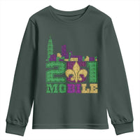 Funny Mardi Gras Mobile Alabama 251 Youth Sweatshirt Skyline Area Code Glitter Print