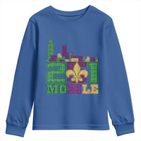 Funny Mardi Gras Mobile Alabama 251 Youth Sweatshirt Skyline Area Code Glitter Print