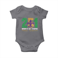 Funny Mardi Gras Mobile Alabama 251 Baby Onesie Where It All Started Area Code Glitter Print