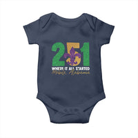Funny Mardi Gras Mobile Alabama 251 Baby Onesie Where It All Started Area Code Glitter Print