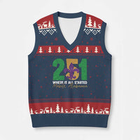 Funny Mardi Gras Mobile Alabama 251 V-Neck Knit Sweater Vest Where It All Started Area Code Glitter Print