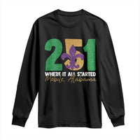 Funny Mardi Gras Mobile Alabama 251 Long Sleeve Shirt Where It All Started Area Code Glitter Print