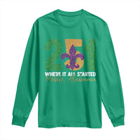 Funny Mardi Gras Mobile Alabama 251 Long Sleeve Shirt Where It All Started Area Code Glitter Print