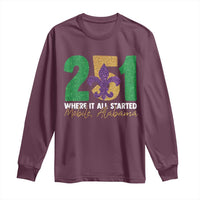 Funny Mardi Gras Mobile Alabama 251 Long Sleeve Shirt Where It All Started Area Code Glitter Print