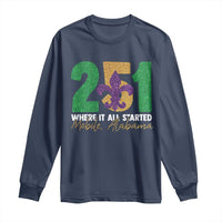 Funny Mardi Gras Mobile Alabama 251 Long Sleeve Shirt Where It All Started Area Code Glitter Print