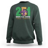 Funny Mardi Gras Mobile Alabama 251 Sweatshirt Where It All Started Area Code Glitter Print