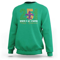 Funny Mardi Gras Mobile Alabama 251 Sweatshirt Where It All Started Area Code Glitter Print