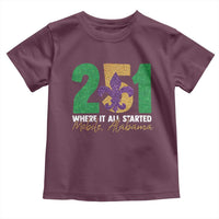 Funny Mardi Gras Mobile Alabama 251 Toddler T Shirt Where It All Started Area Code Glitter Print