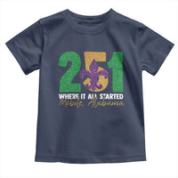 Funny Mardi Gras Mobile Alabama 251 Toddler T Shirt Where It All Started Area Code Glitter Print