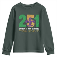 Funny Mardi Gras Mobile Alabama 251 Youth Sweatshirt Where It All Started Area Code Glitter Print