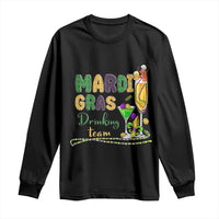 Funny Mardi Gras Drinking Team Long Sleeve Shirt Cocktails Wine Crawfish Beads Glitter Print