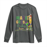 Funny Mardi Gras Drinking Team Long Sleeve Shirt Cocktails Wine Crawfish Beads Glitter Print