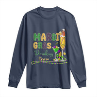 Funny Mardi Gras Drinking Team Long Sleeve Shirt Cocktails Wine Crawfish Beads Glitter Print