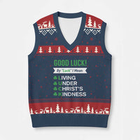 Funny Christian St Patrick's Day V-Neck Knit Sweater Vest Good Luck Mean Living Under Christ's Kindness - Wonder Print Shop
