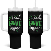 St Patrick's Day Teach Love Inspire Tumbler With Handle Teacher Shamrock
